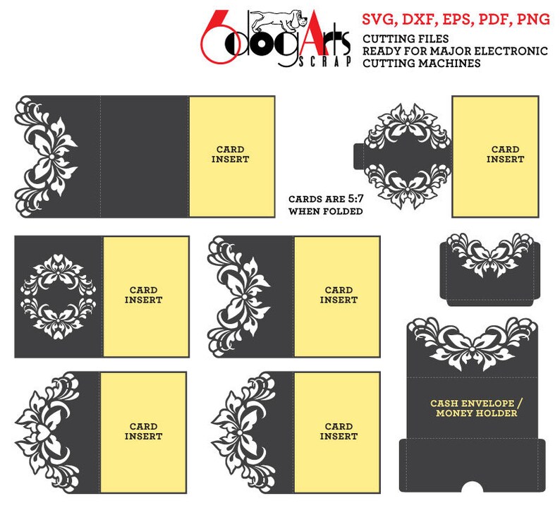 Download Lace Envelope Card Templates Digital Cut SVG DXF Files | Etsy