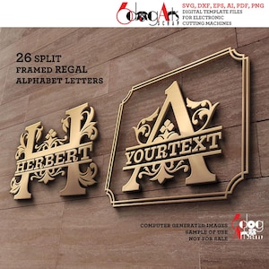 Split Regal Monogramm Alphabet Buchstaben SVG DXF Vektordateien Wanddekor Hochzeitsgeschenk Metall Vinyl Laser XTools Cricut JB-1534