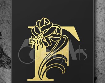 A-Z Lily Flower Monogram Alphabet Letters SVG DXF Digital