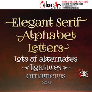 Lettres de l'Alphabet Serif élégantes SVG DXF Images vectorielles en vinyle à découper, fer sur imprimable transfert presse à chaud Silhouette Cricut JB-1297