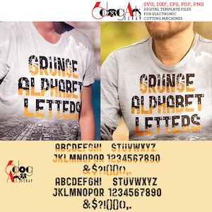 Lettres de l'alphabet en détresse grunge SVG DXF Images vectorielles T-shirt sérigraphie vinyle coupe fer sur transfert de presse à chaud JB-1249