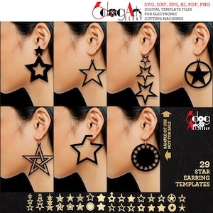 29 スターイヤリング SVG DXF テンプレート 木材 / アクリル / 金属ジュエリー ベクターデジタルファイルをダウンロード レーザー クリカット プラズマ カッティング JB-2066