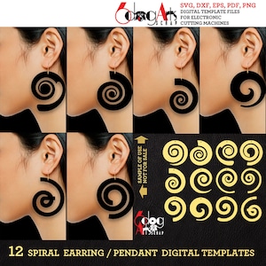 12 Wood / Acrylic / Leather Koru Spiral Earring / Pendant Templates Digital SVG DXF Jewelry Files Download Laser Cutting JB-1125