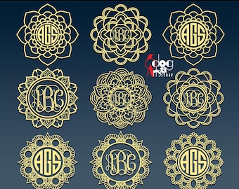 Mandala Monogram Frames Vector Digital Files Svg Dxf Eps Png Silhouette SCAL Cricut Printable Download Paper Vinyl Cutting JB-614