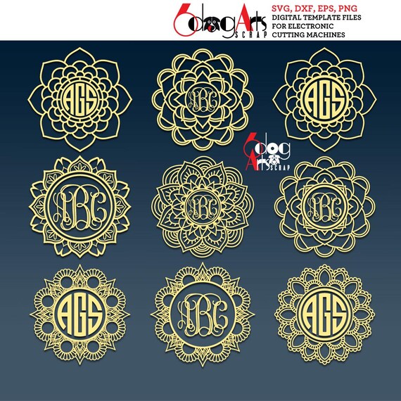 Mandala Monogram Frames Vector Digital Files Svg Dxf Eps Png Silhouette SCAL Cricut Printable Download Paper Vinyl Cutting JB-614