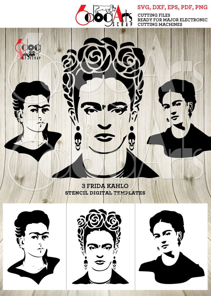 3 Frida Kahlo Digital Stencil Templates SVG DXF cut files diy | Etsy