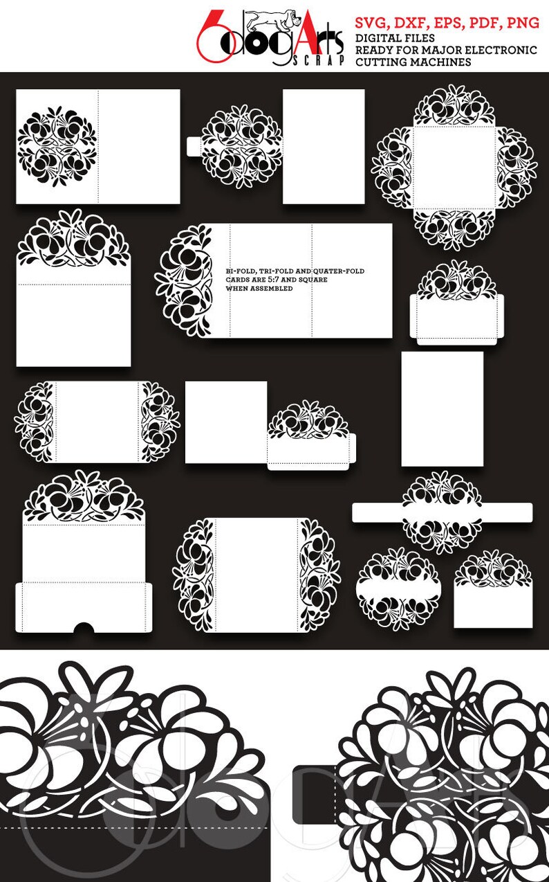 Download 12 Floral Lace Envelope Card Templates Digital Cut SVG DXF | Etsy