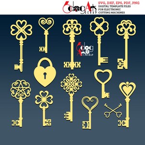 Valentines Keys digitale bestanden - Svg Dxf Eps Png - silhouet SCAL Cricut afdrukbare Vector downloaden voor papier vinyl snijden JB-102