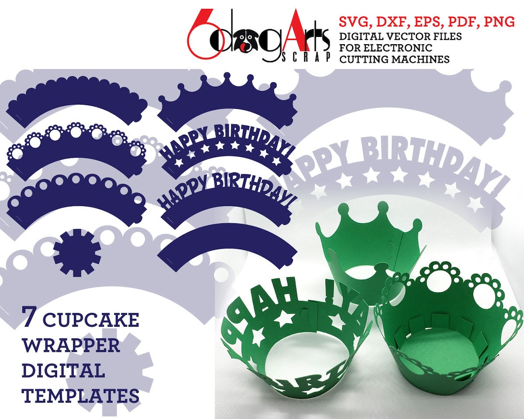 7 Cupcake Wrapper Templates SVG DXF Eps Pdf Vector Digital Files Laser