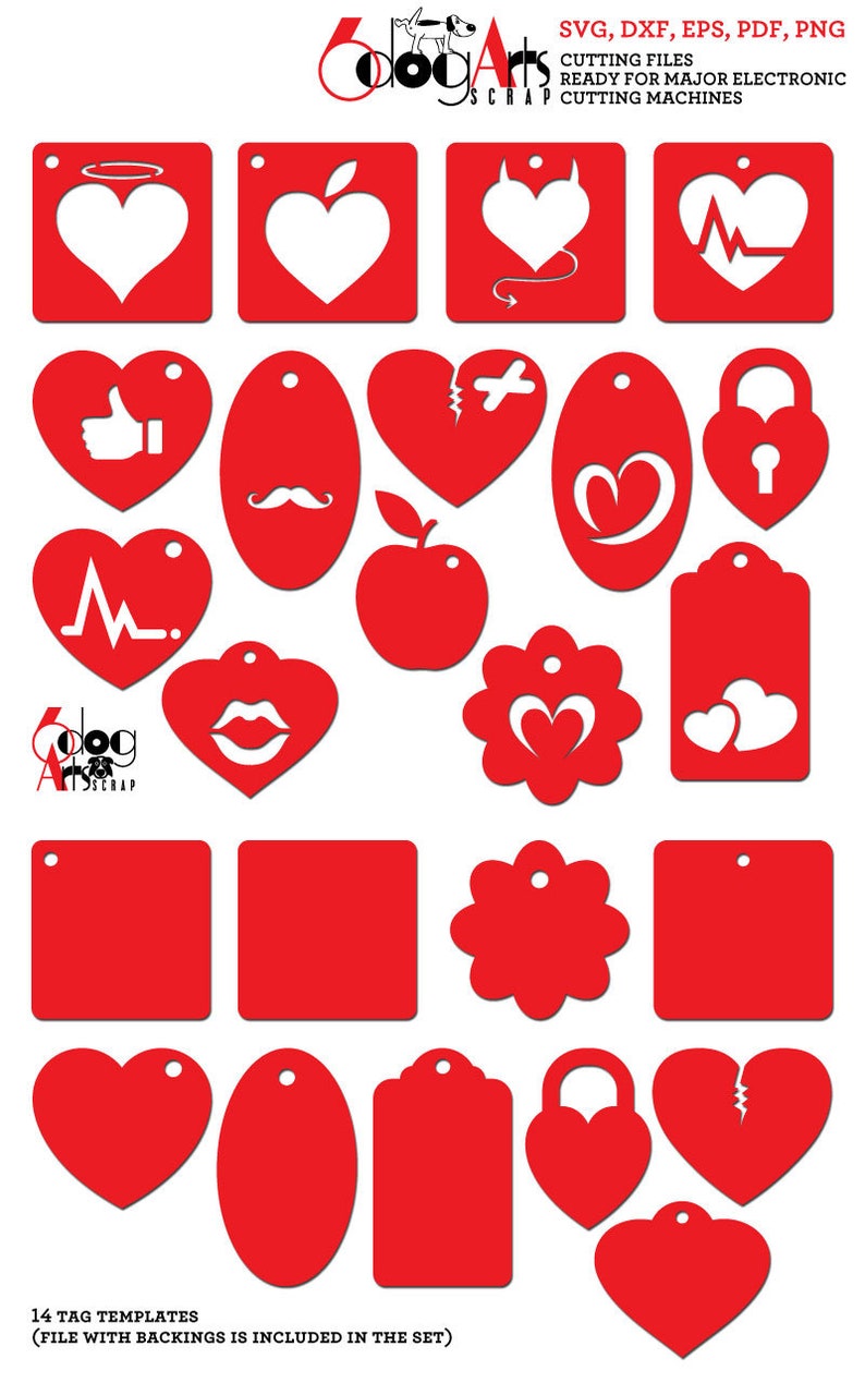 Download 14 Valentine's Tag Templates Digital Cut Files SVG DXF | Etsy