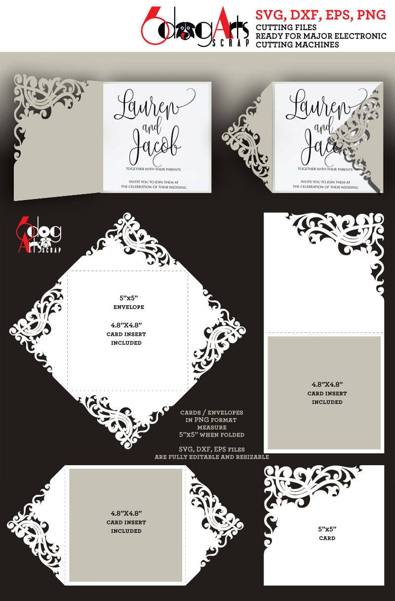 Download 4 Lace Card / Envelope Templates Digital Cut Files Svg Dxf ...