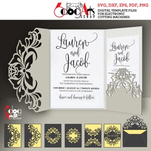 Spitzen-Umschlag, Kartenvorlagen Digitaler Schnitt SVG DXF-Dateien Hochzeitseinladung Briefpapier Schneidbare Designs Download Silhouette Cricut JB-895nb