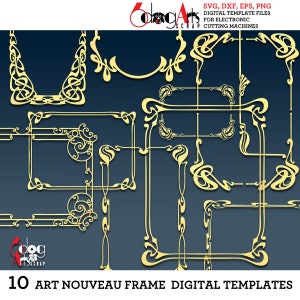 10 cadres Art Nouveau vectoriels fichiers numériques Svg Dxf Eps Png Silhouette SCAL Cricut imprimable téléchargement bricolage papier vinyle découpe JB-714