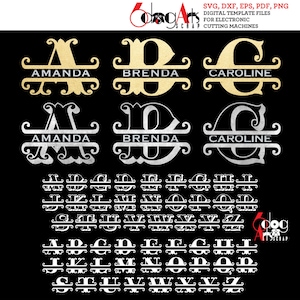 2 alfabetos rizados divididos SVG DXF archivos vectoriales monograma fuente letras cortables vinilo hierro en transferencia de prensa de calor silueta Cricut JB-772