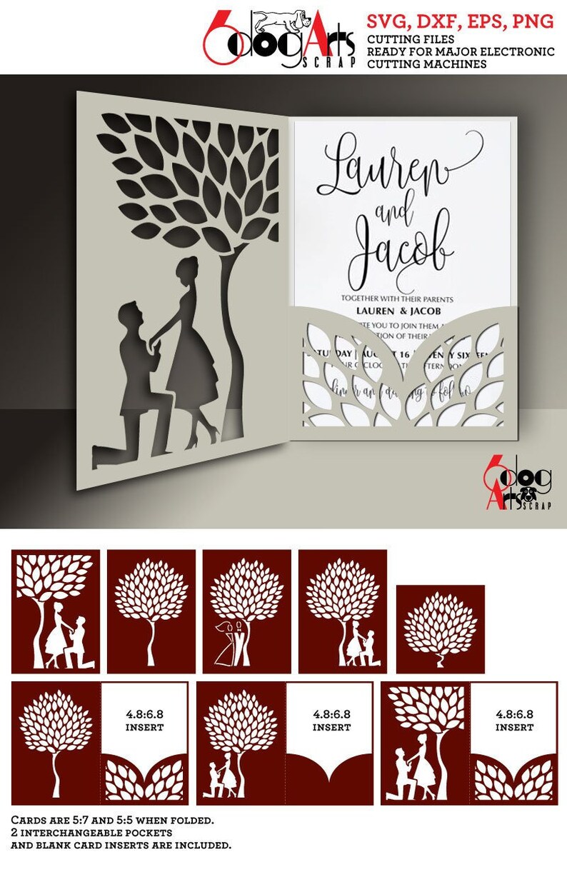 5 Engagement Wedding Invitation Tree Scroll Card Templates | Etsy