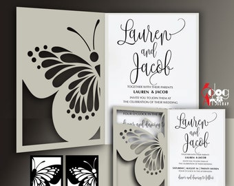 2 Modelos de Cartões com Renda de Borboletas - Arquivos Digitais para Corte SVG e DXF - Convites de Casamento - Papelaria para Corte a Laser - Download para Silhouette e Cricut - JB-877