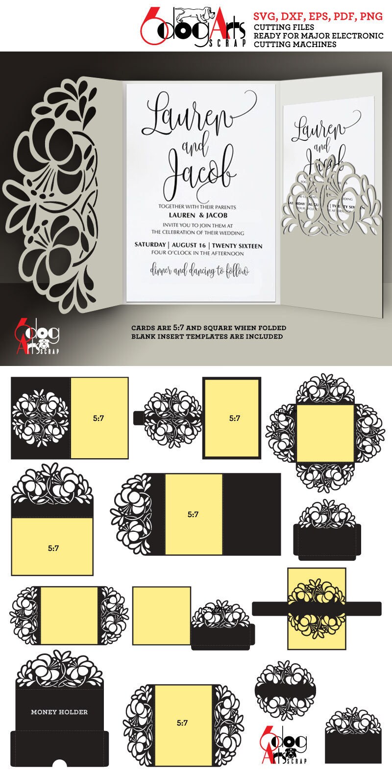 12 Floral Lace Envelope Card Templates Digital Cut Svg Dxf Etsy