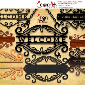 12 Willkommensschild Namensschild Rahmen Digitale Vorlagen SVG DXF Vinyl Transfer Holz Metall Laser Laser Download JB-1206