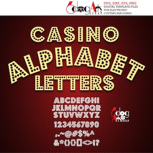 Casino Circus alfabet SVG DXF vectorafbeeldingen monogram Graveerbare letters vinyl opstrijkbare warmte pers overdracht silhouet Cricut JB-804