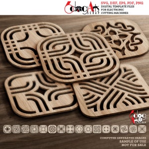 16 Coaster Trivet Wall Decor Templates Vector Digital SVG DXF Files Download cnc Laser Cutting GlowForge Cricut Maker JH-225