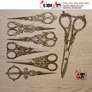 Vintage Scissors Digital Vector Files SVG DXF  Glowforge Laser Engraving Printing Water Slide Decals JB-1853