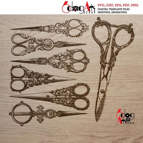 Vintage Scissors Digital Vector Files SVG DXF  Glowforge Laser Engraving Printing Water Slide Decals JB-1853