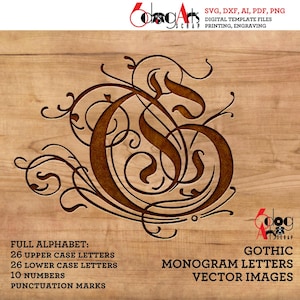 Letras do alfabeto monograma gótico SVG DXF pdf eps arquivos vetoriais - Laser Plasma Silhouette Cricut - Corte Gravura Impressão JB-1850