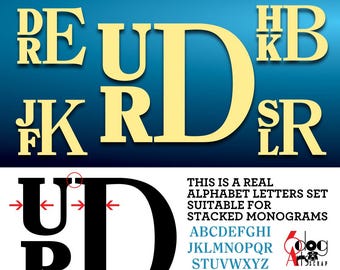 Stacked Alphabet Letters SVG DXF Vector Images Monogram Cuttables Vinyl Iron On Printable Heat Press Transfer Silhouette Cricut JB-802