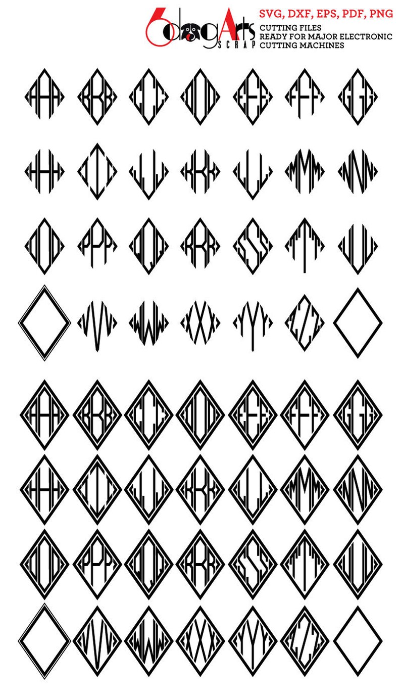 Diamond Monogram Alphabet Letters Design Digital Images Svg Dxf Vector ...