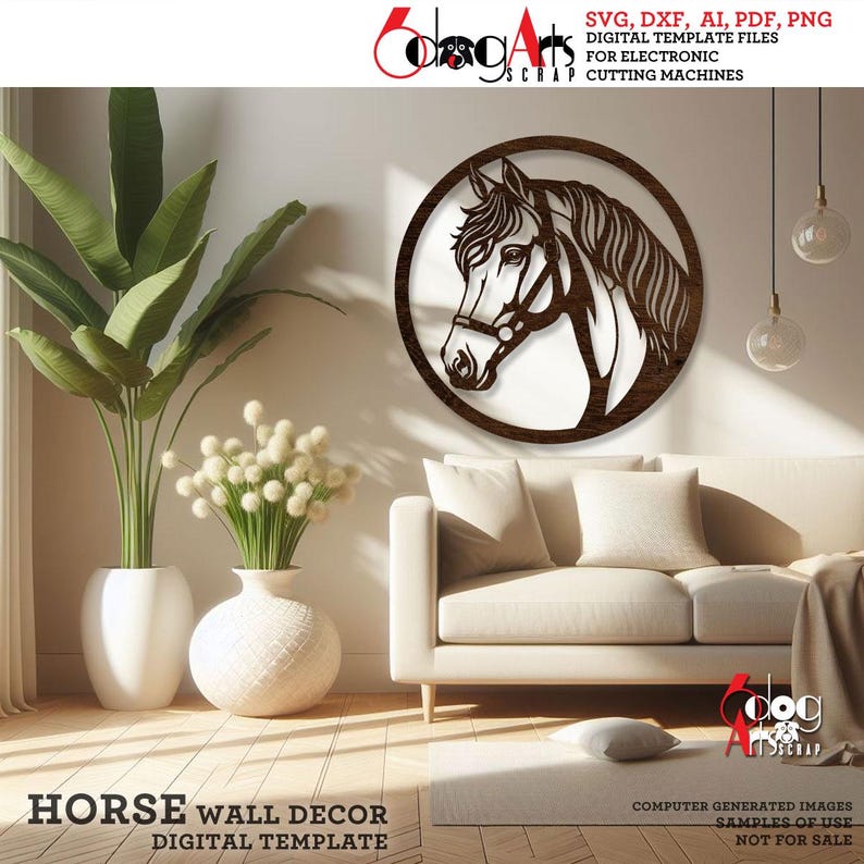 Horse Head Wall Decor SVG DXF Digital Templates Laser cnc Plasma Metal Wood Paper Cutting Vector Printable Instant Download