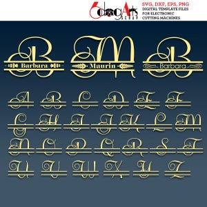 Split monogramme lettres de l'alphabet fichiers vectoriels numériques Svg Dxf Eps Png Cricut téléchargement immédiat verre bricolage gravure vinyle découpe JB-082