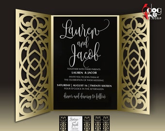 Gate-Fold Card Template Digital SVG DXF Files Wedding Invitation Stationery Laser Cutting Download Silhouette Cricut JB-1693