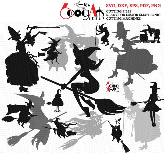 Halloween Witch Silhouettes Vector Digital Files SVG DXF Cut Files Printable Vinyl Iron On Heat Press Transfer Silhouette Cricut JB-560n