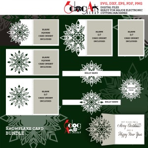 7 Snowflake Christmas Card Templates Digital Cut SVG DXF Wedding Invitation Stationery Laser Cuttable Download Silhouette Cricut JB-928