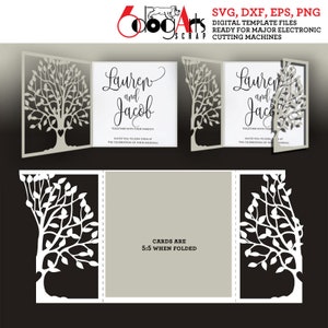 2 Baum Spitze Kartenvorlagen Digitaler Schnitt SVG DXF-Dateien Hochzeitseinladung Briefpapier Laserschneiden Sofort-Download Silhouette Cricut JB-861