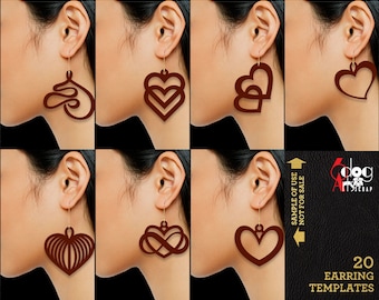 20 Heart Acrylic / Wood / Metal Earring Pendant Templates Vector Digital SVG DXF Jewelry Files Download Laser Cricut Cutting JB-1753
