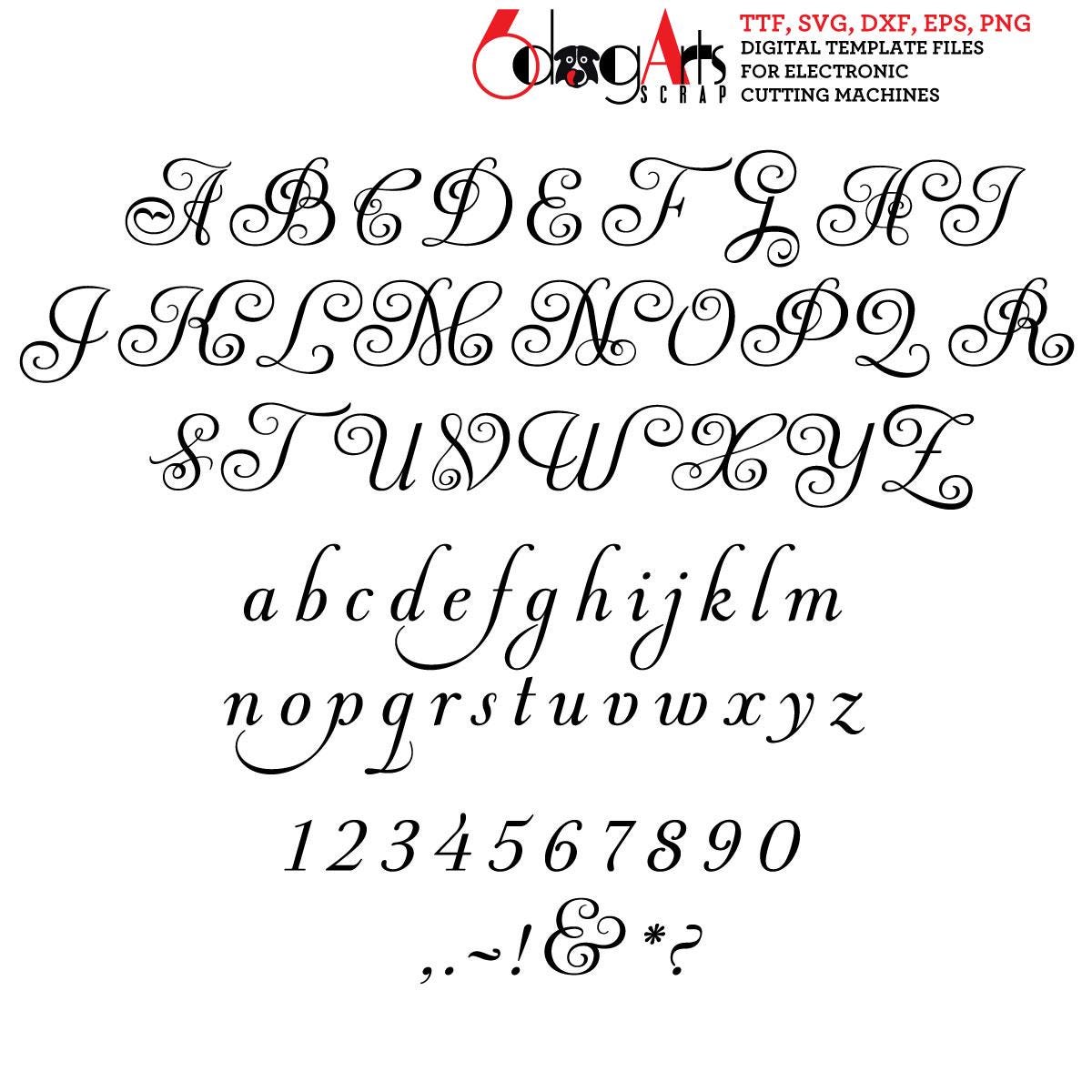 Elegant Script TTF Font & SVG Alphabet Letters Digital Printable ...
