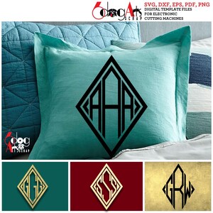 May include: A set of three monogram designs featuring the letters "GGS", "SSS", and "GRW" in a diamond shape. The letters are black and white and are set against a background of different colors. The designs are perfect for creating personalized gifts or home decor.