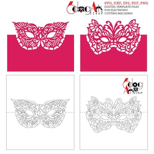 2 Masquerade Table Place Tent Card Templates Digital Vector Files SVG DXF Silhouette Cricut GlowForge Cutting Download JB-1717a