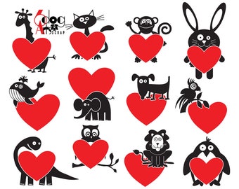 Valentines Animals Digital Cut Files SVG DXF Vector Cuttable Printable Download Paper Vinyl Iron On Heat Transfer Silhouette Cricut JB-120