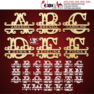 Archivos vectoriales SVG DXF del alfabeto de circo dividido Fuente de monograma Letras Láser GlowForge Silueta Cricut Corte Descargar JB-768