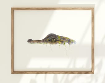 Swimming Alligator Watercolor Art Print: Florida Gator
