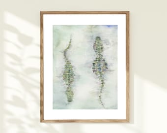 Watercolor Swimming Alligators Fine Art Print, Old Florida Marsh Wall Art, Abstract Coastal Gator
