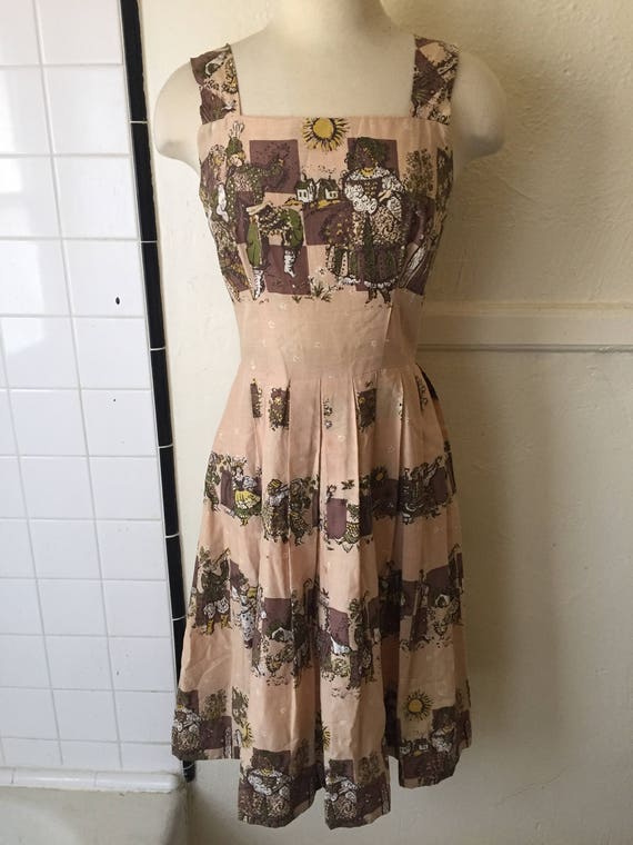 Vintage 1950s dress- fantastic 50s novelty print … - image 2