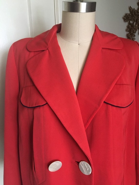 1940s 40s Red and navy gabardine swing jacket bla… - image 6