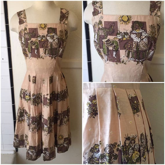 Vintage 1950s dress- fantastic 50s novelty print … - image 1