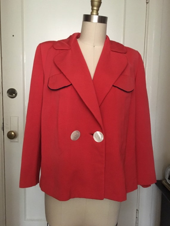 1940s 40s Red and navy gabardine swing jacket bla… - image 2