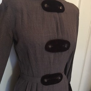 1940's Brown check gabardine velvet autumn day dress long sleeve wiggle image 4