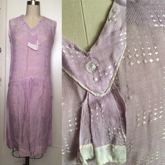 1920s 20s Lavender silk woven flapper day shift dr
