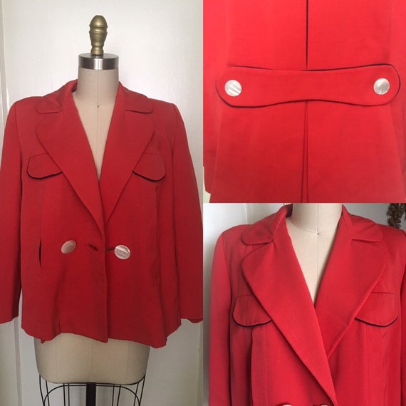 1940s 40s Red and navy gabardine swing jacket bla… - image 1